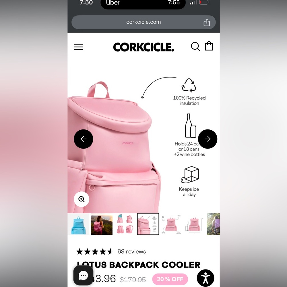 Corkcicle lotus bag in orchid. Sold out online.